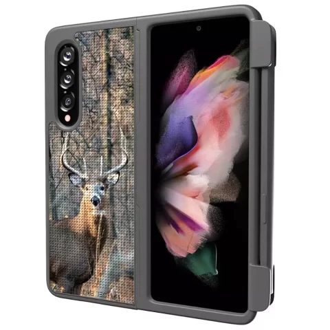 Galaxy z fold 3 case with belt clip s pen holder camo deer