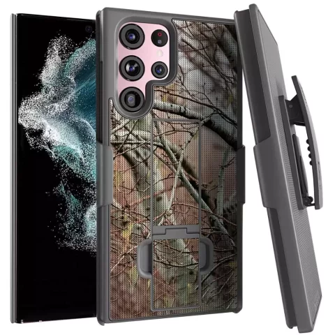 Belt clip case samsung galaxy s22 ultra case with kikstand camo tree dots