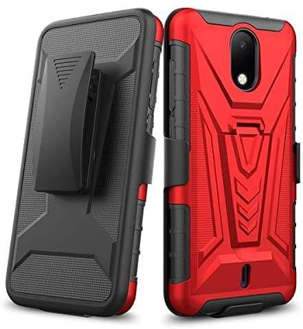 Cricket Debut 4G Rome Tech Dual Layer Holster Case Red 01