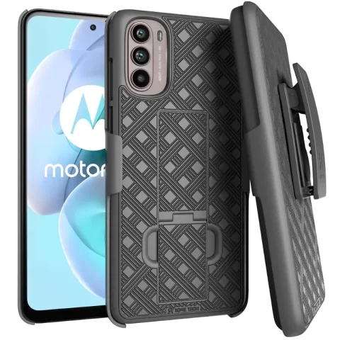 Motorola Moto G Stylus 5G (2022) Shell Holster Combo Case With Belt Clip & Kickstand BLack