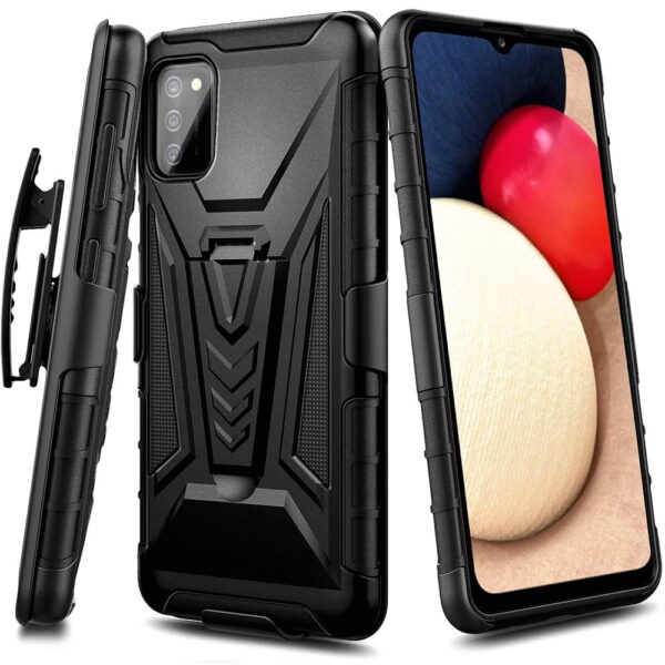 TCL A3 Rome Tech Dual Layer Shell Holster Case Black 01