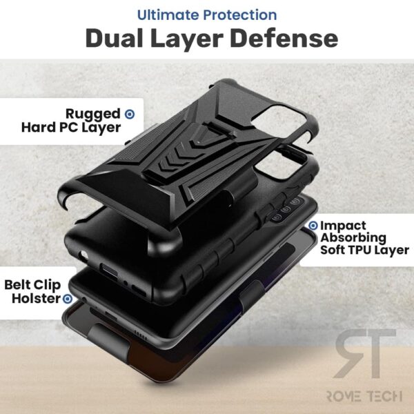 TCL A3 Rome Tech Dual Layer Shell Holster Case Black 04
