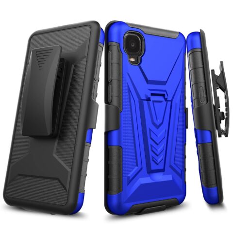TCL A3 Rome Tech Dual Layer Shell Holster Case Blue 01