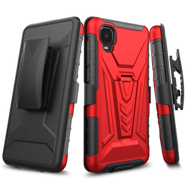 TCL A3 Rome Tech Dual Layer Shell Holster Case Red 01