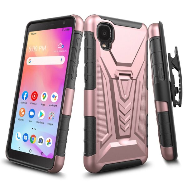 TCL A3 Rome Tech Dual Layer Shell Holster Case Rose Gold 01
