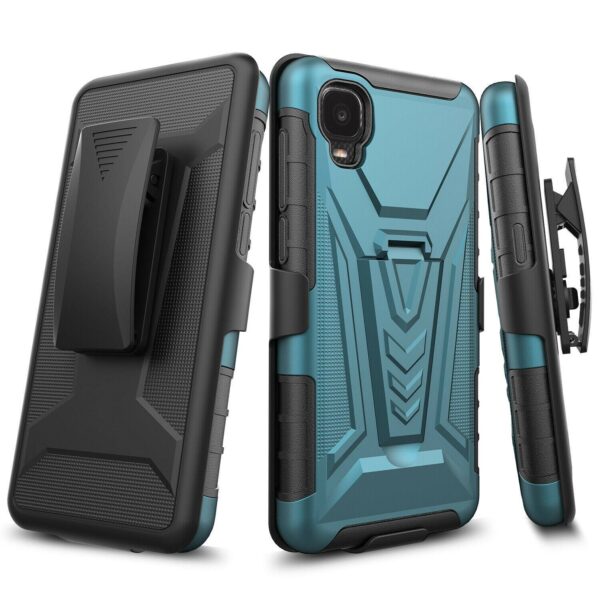 TCL A3 Rome Tech Dual Layer Shell Holster Case Teal 01