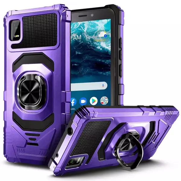 Armor Case with Ring Magnetic Mount for Cricket Vision Plus Purple