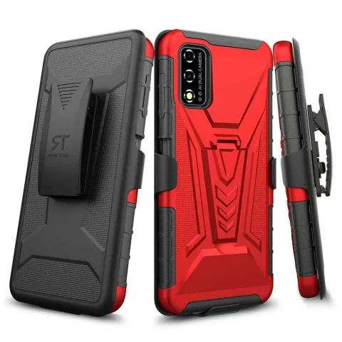 T Mobile Revvl V 4G Dual Layer Holster Case with Kickstand Red