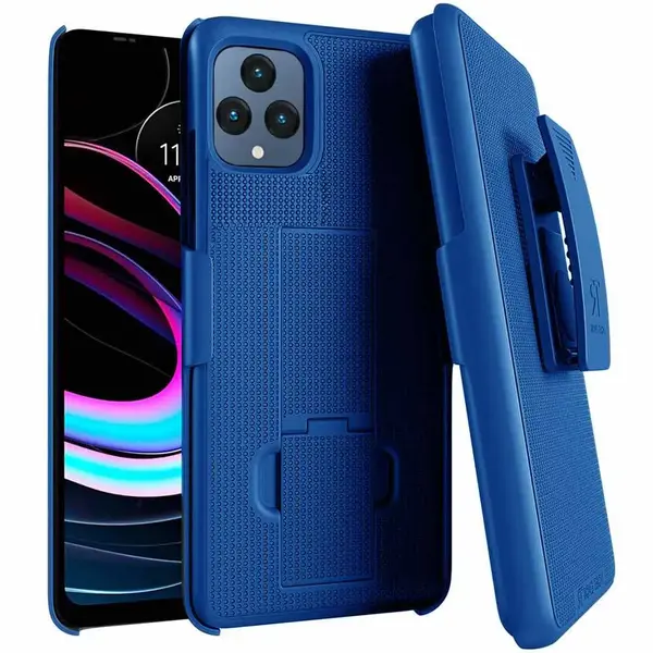 T mobile Revvl 6 5G Phone Case with Kickstand Phone Holster With Belt Clip Blue