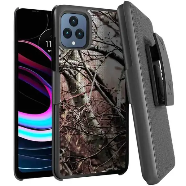 T mobile Revvl 6 5G Phone Case with Kickstand Phone Holster With Belt Clip Camo Tree