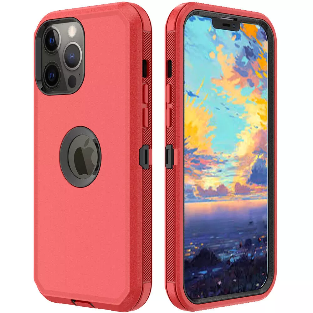 iPhone 12 Heavy Duty Phone Case Shockproof Cover RedBlack