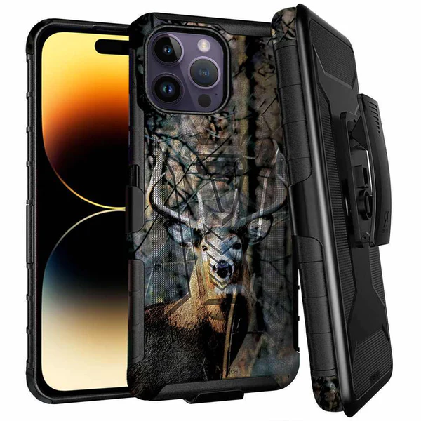 Apple iPhone 14 Pro 6.1 2022 Rome Tech Dual Layer Holster Case Camo Deer