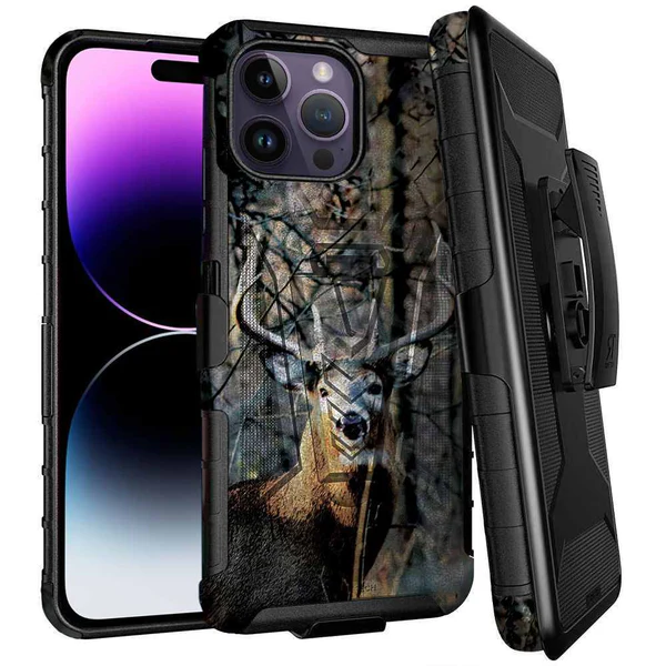 Apple iPhone 14 Pro Max 6.7 2022 Rome Tech Dual Layer Holster Case Camo Deer
