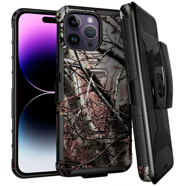Apple iPhone 14 Pro Max 6.7 2022 Rome Tech Dual Layer Holster Case Camo Tree