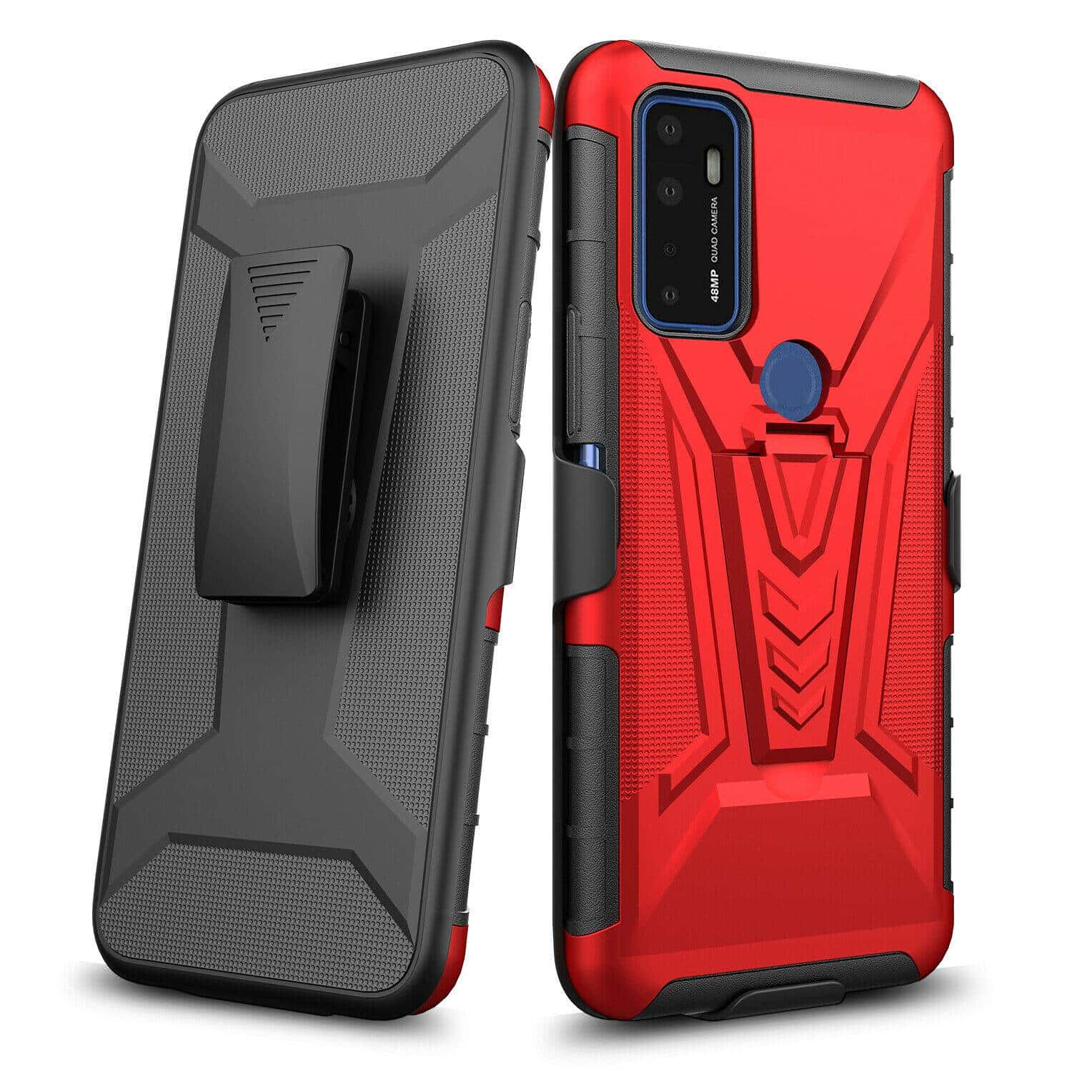 Cricket Dream 5G 2021 Rome Tech Dual Layer Holster Case Red