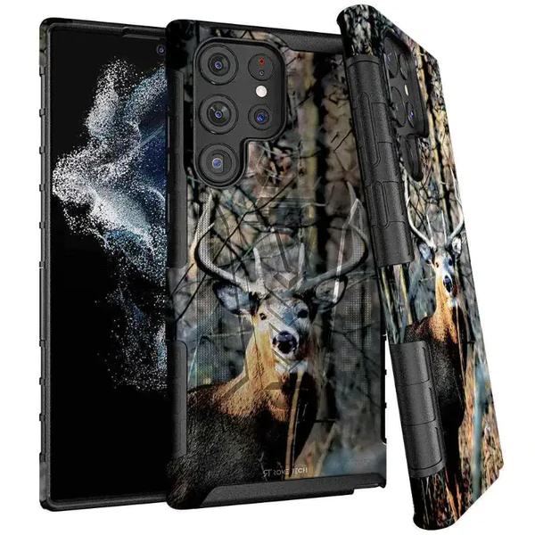 Dual Layer Holster Case for Samsung Galaxy S22 Ultra Rome Tech Camo Deer