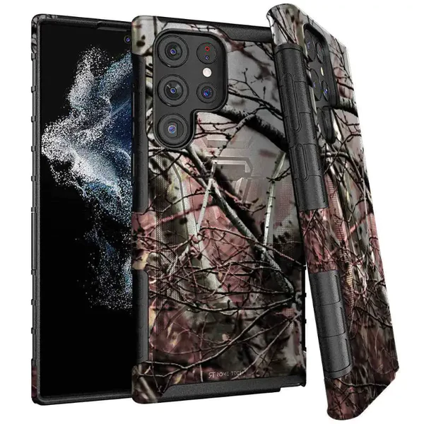 Dual Layer Holster Case for Samsung Galaxy S22 Ultra Rome Tech Camo Tree