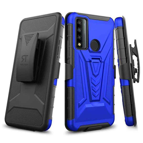 Dual Layer Holster Case for TCL 30 V 5G Rome Tech Blue