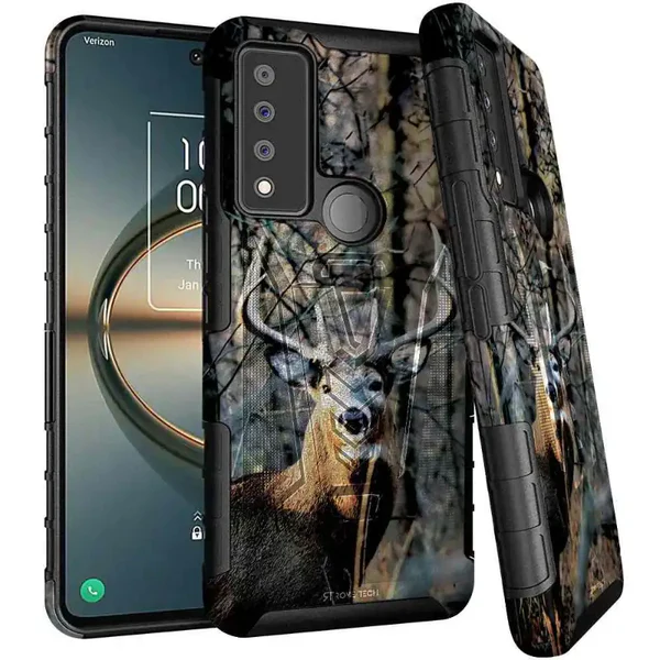 Dual Layer Holster Case for TCL 30 V 5G Rome Tech Camo Deer