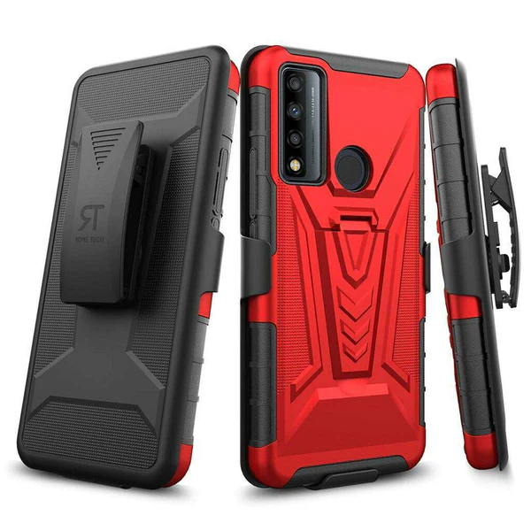 Dual Layer Holster Case for TCL 30 V 5G Rome Tech Red