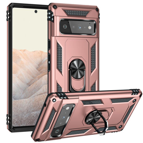 Google Pixel 6a 6 6 Pro Shockproof Stand Ring Holder Case Hybrid Armor Cover Rose Gold
