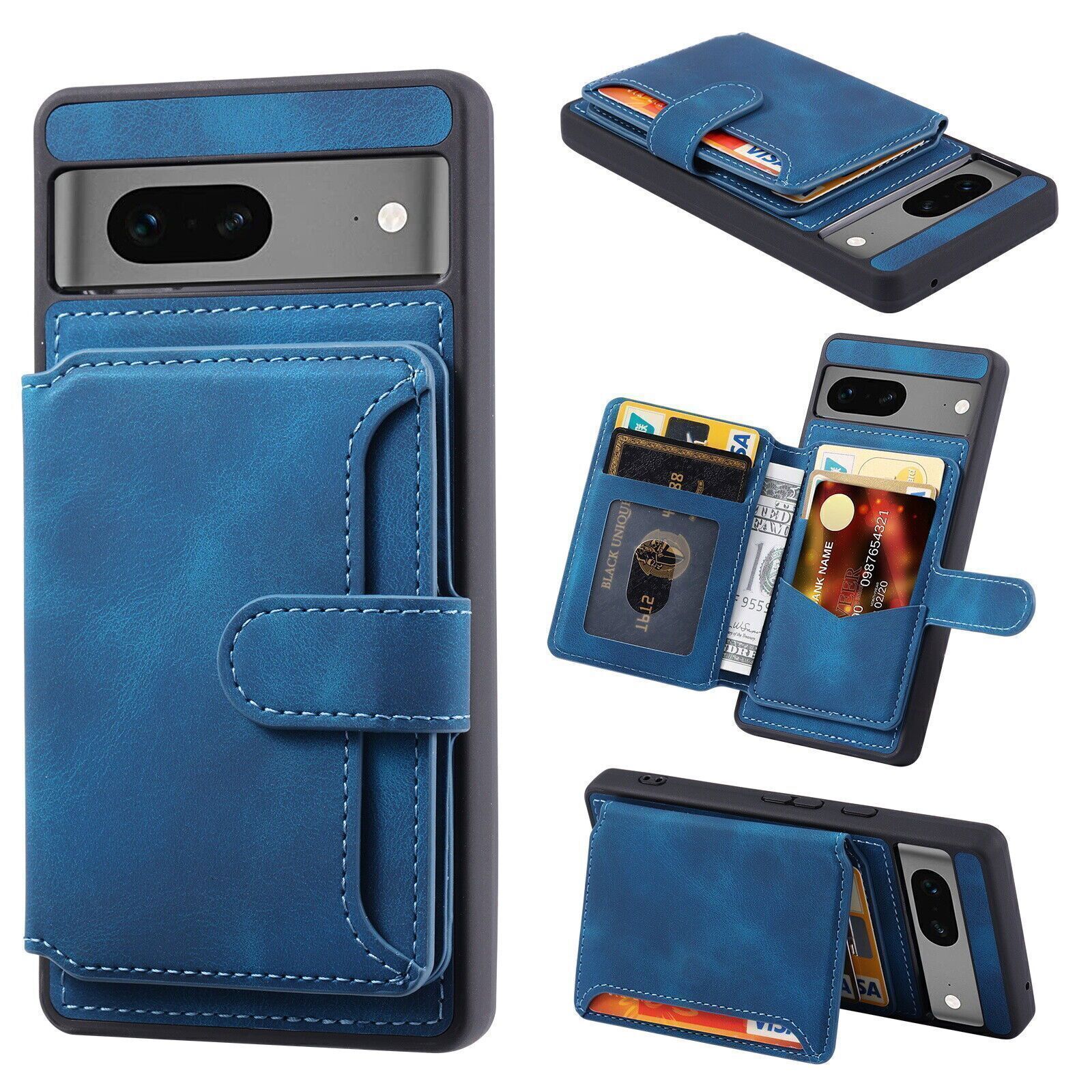 Google Pixel 6a RFID Blocking Leather Wallet Card Slots Case Cover Blue