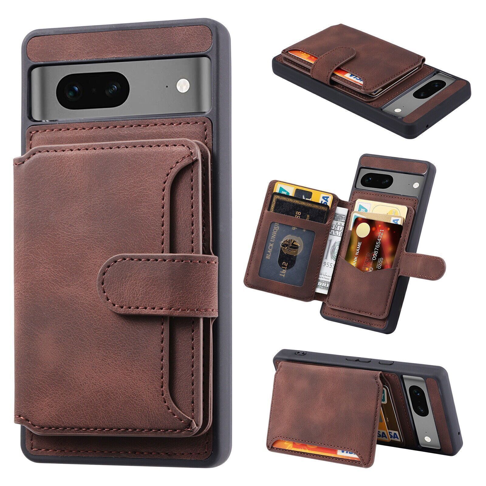 Google Pixel 6a RFID Blocking Leather Wallet Card Slots Case Cover Brown