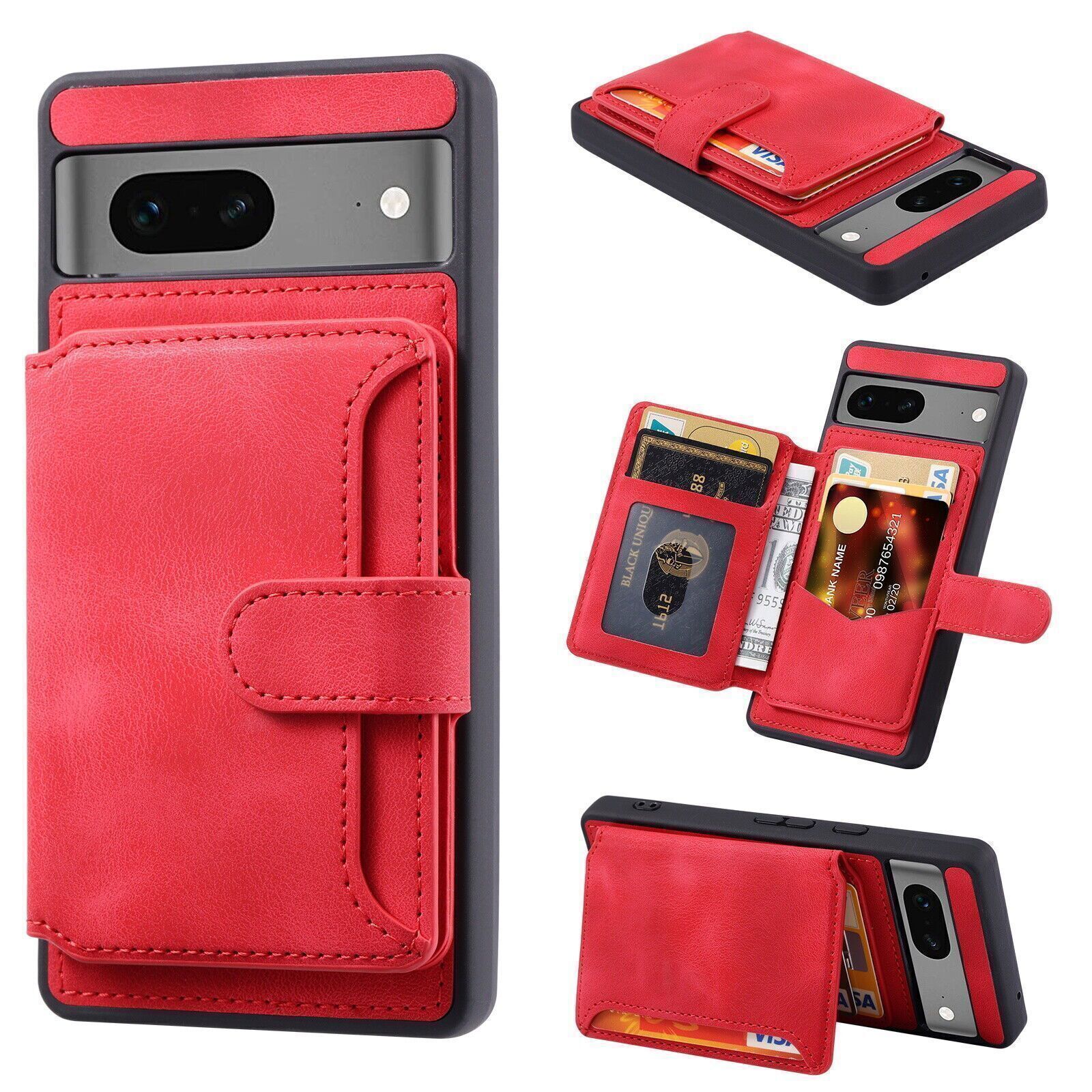 Google Pixel 6a RFID Blocking Leather Wallet Card Slots Case Cover Red