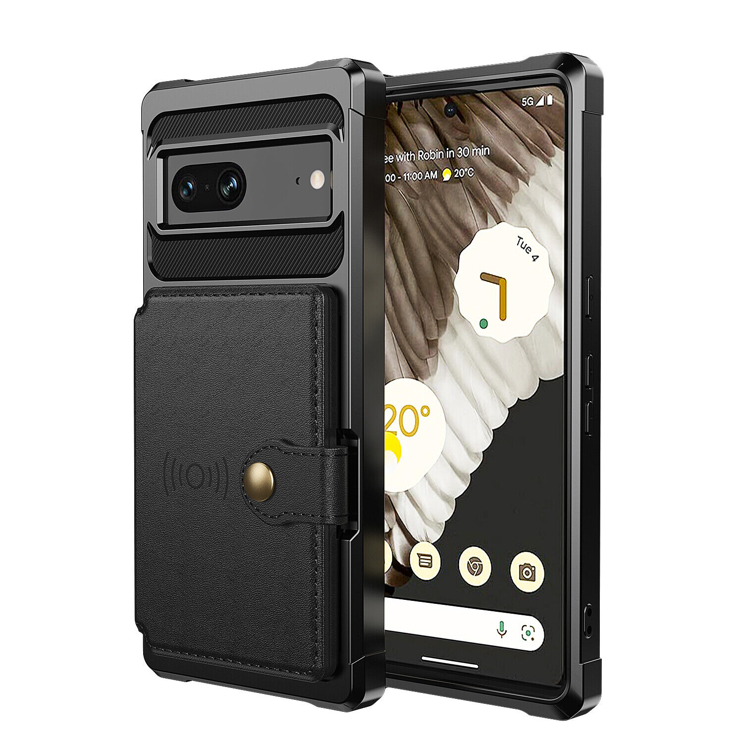 Google Pixel 7 Pro 7A PU Leather Card Holder Wallet Magnetic Rugged Case Black