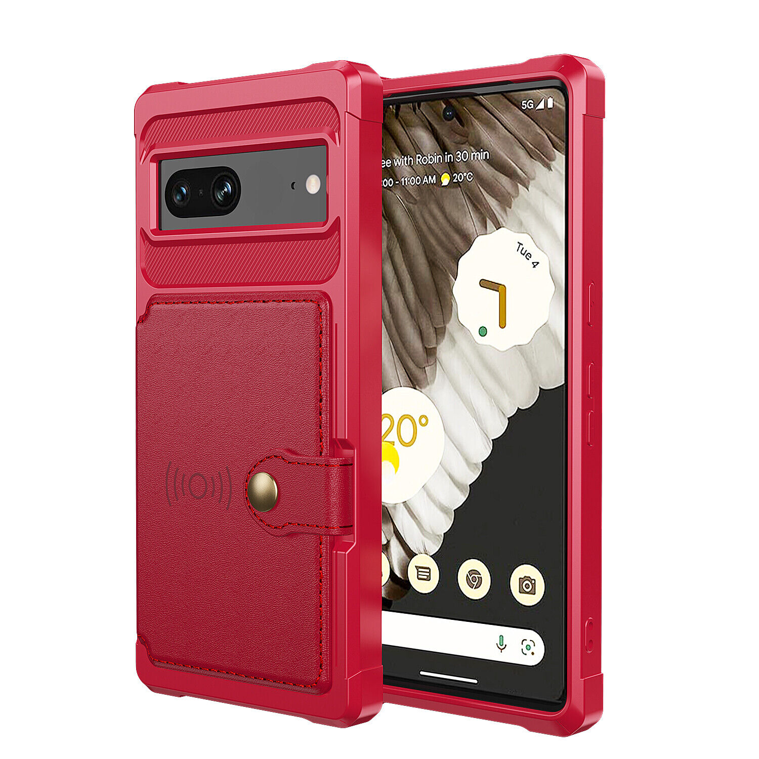 Google Pixel 7 Pro 7A PU Leather Card Holder Wallet Magnetic Rugged Case Red