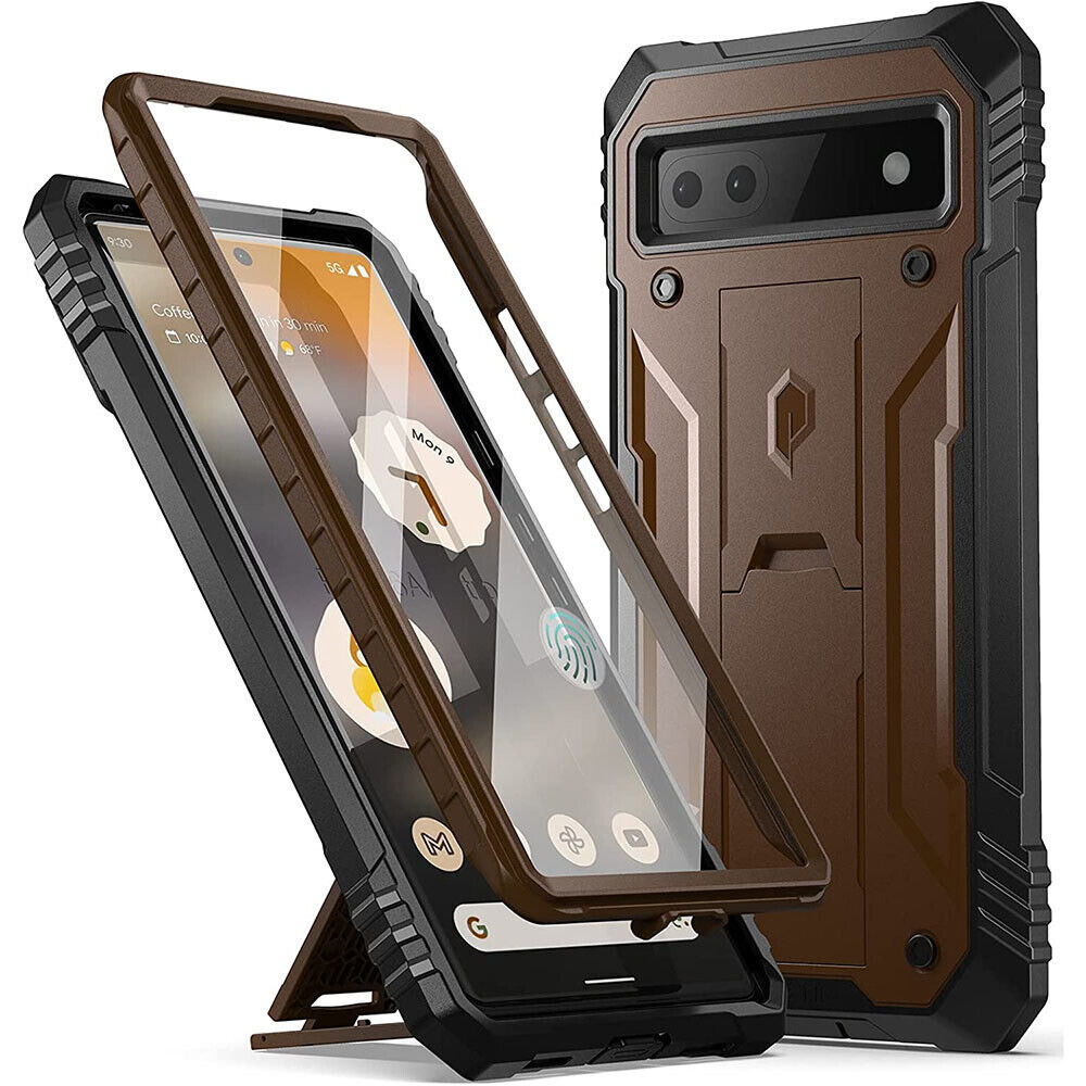 Kickstand Case For Google Pixel 6 6A 6 Pro [Heavy Duty] Shockproof Cover Brown