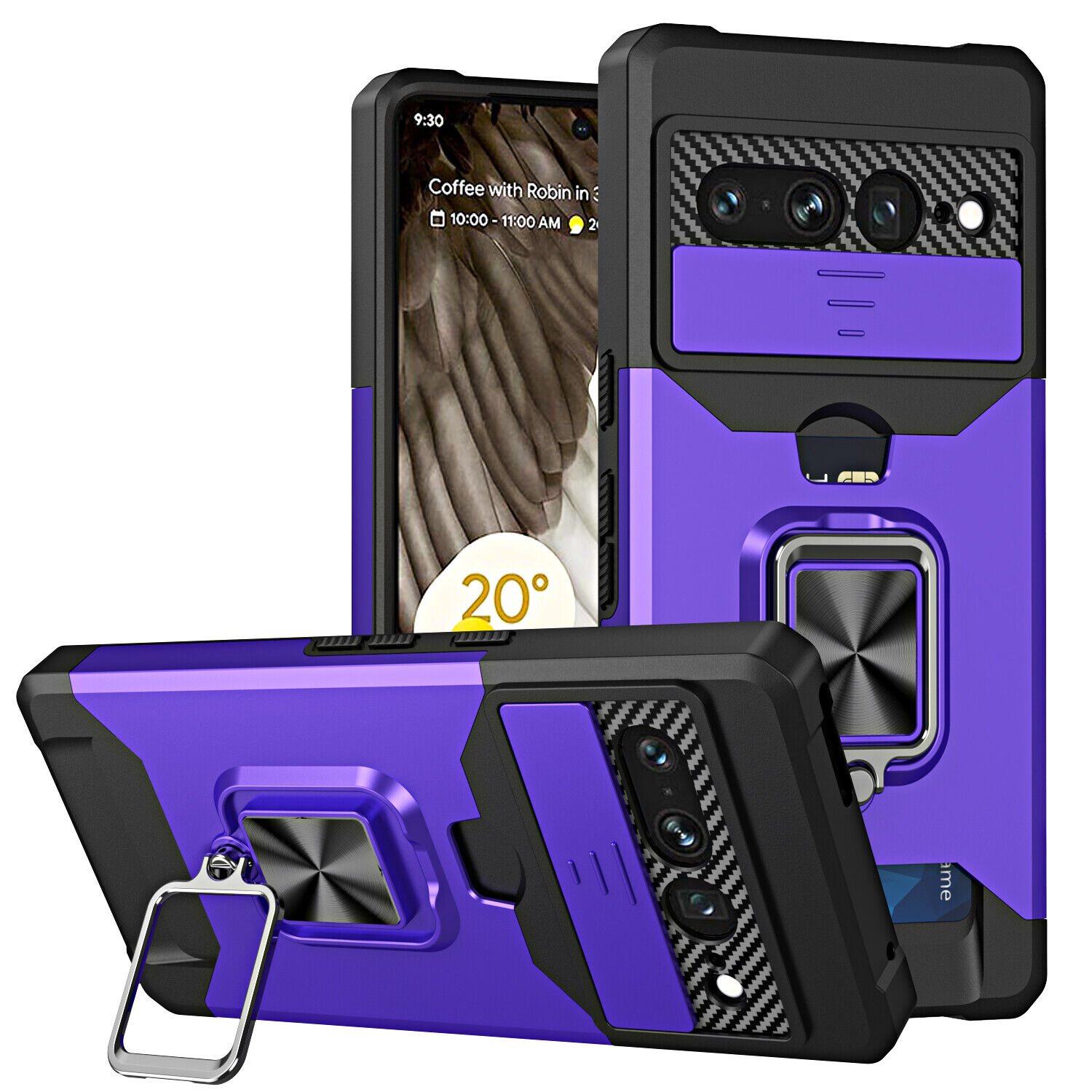 Magnetic Case Ring Stand Card Slide Camera Lens Cover Fr Google Pixel 6 6 Pro 6A Purple