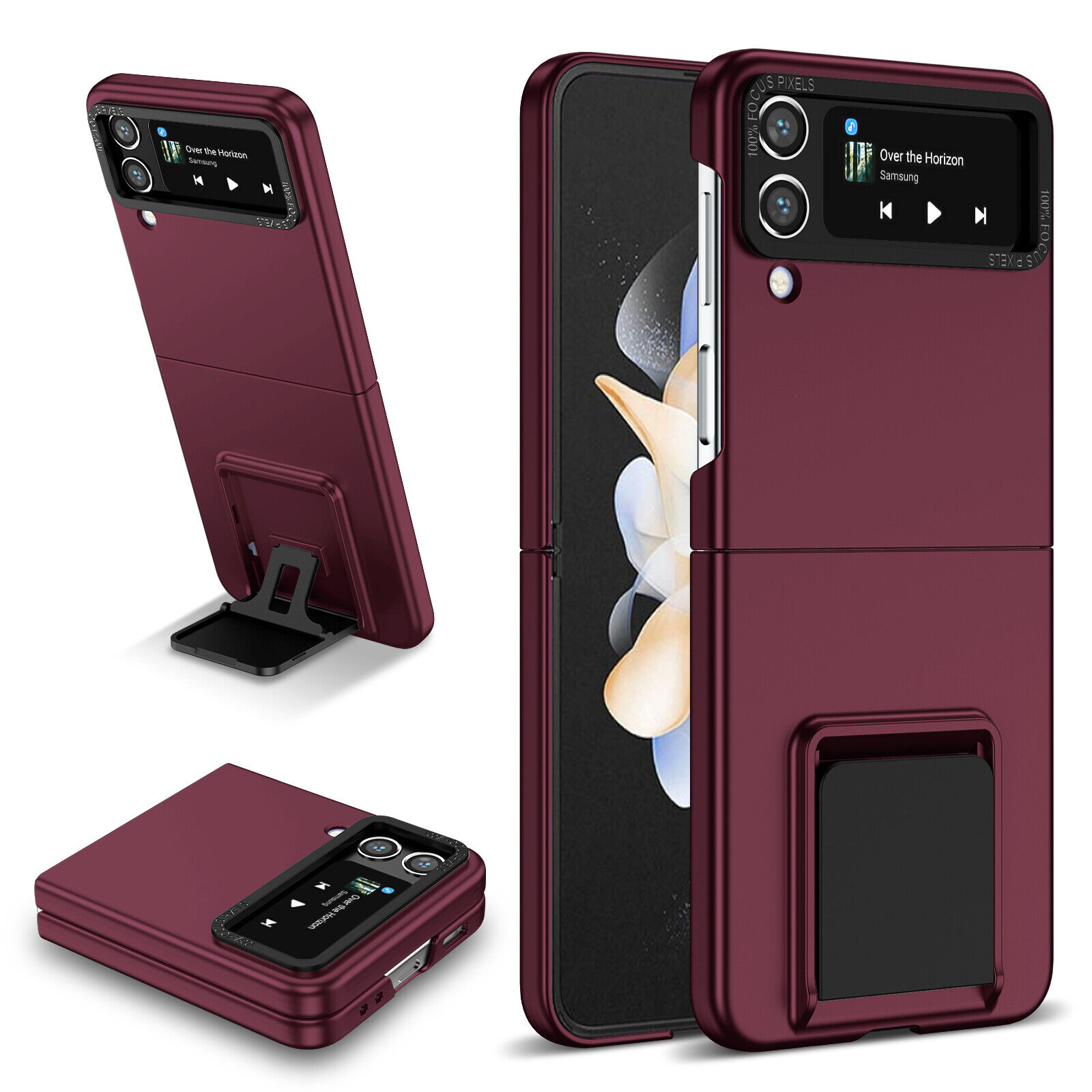 Samsung Galaxy Z Flip 4 3 5G Rugged Shockproof Case Slim Folding Stand Cover Wine Red