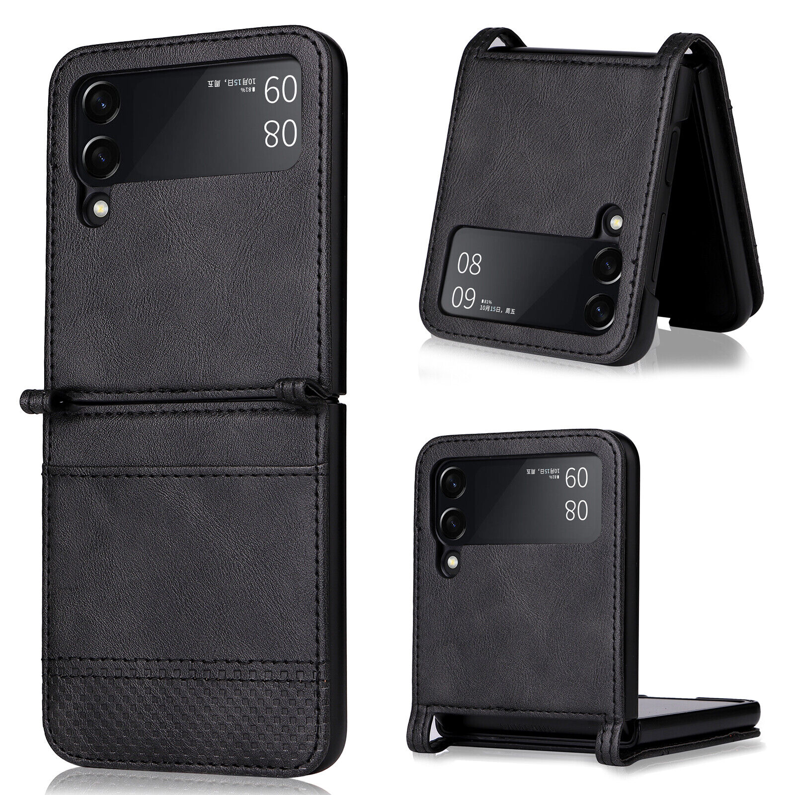 Samsung Galaxy Z Flip4 Flip3 5G Card Wallet Leather Shockproof Case Cover Black