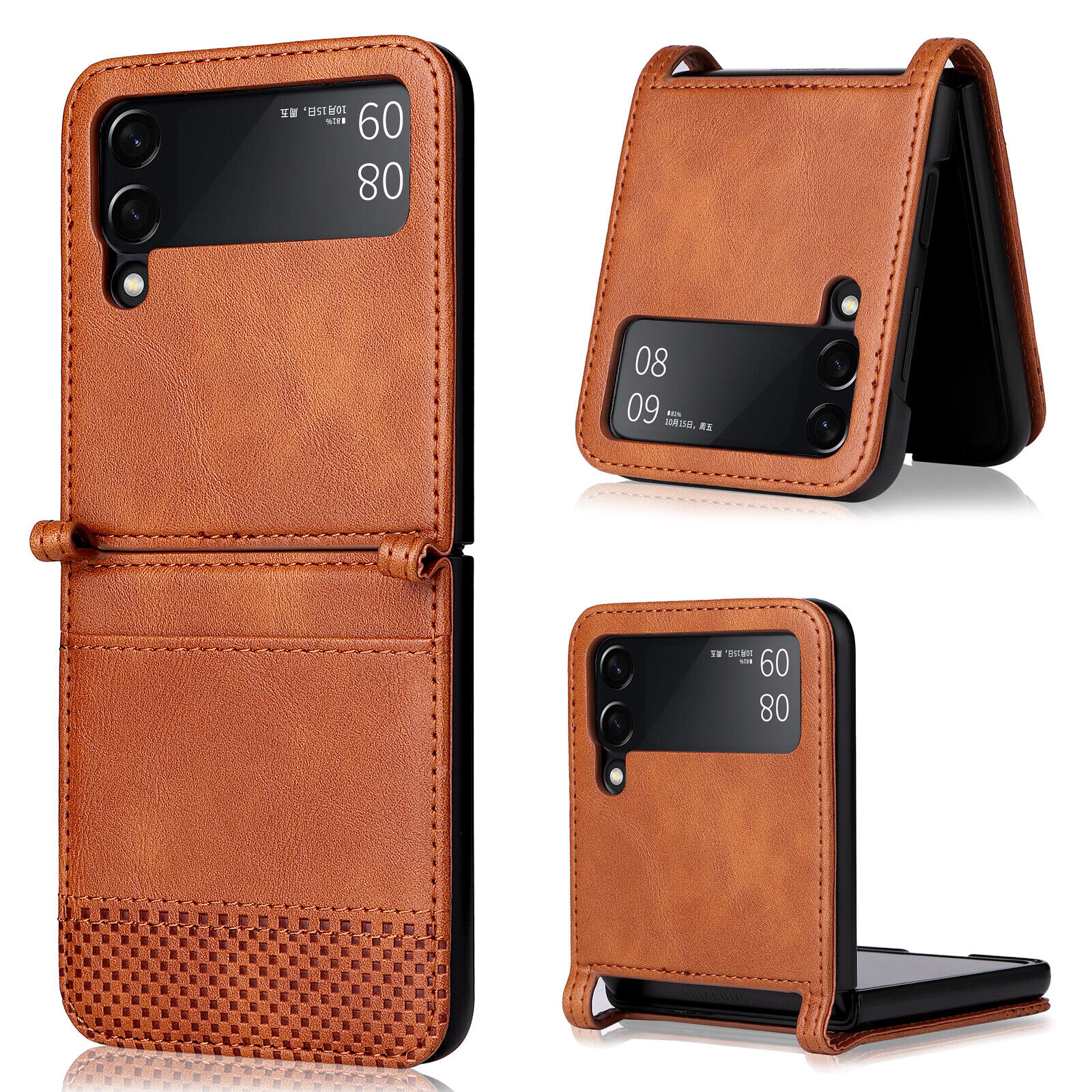 Samsung Galaxy Z Flip4 Flip3 5G Card Wallet Leather Shockproof Case Cover Brown