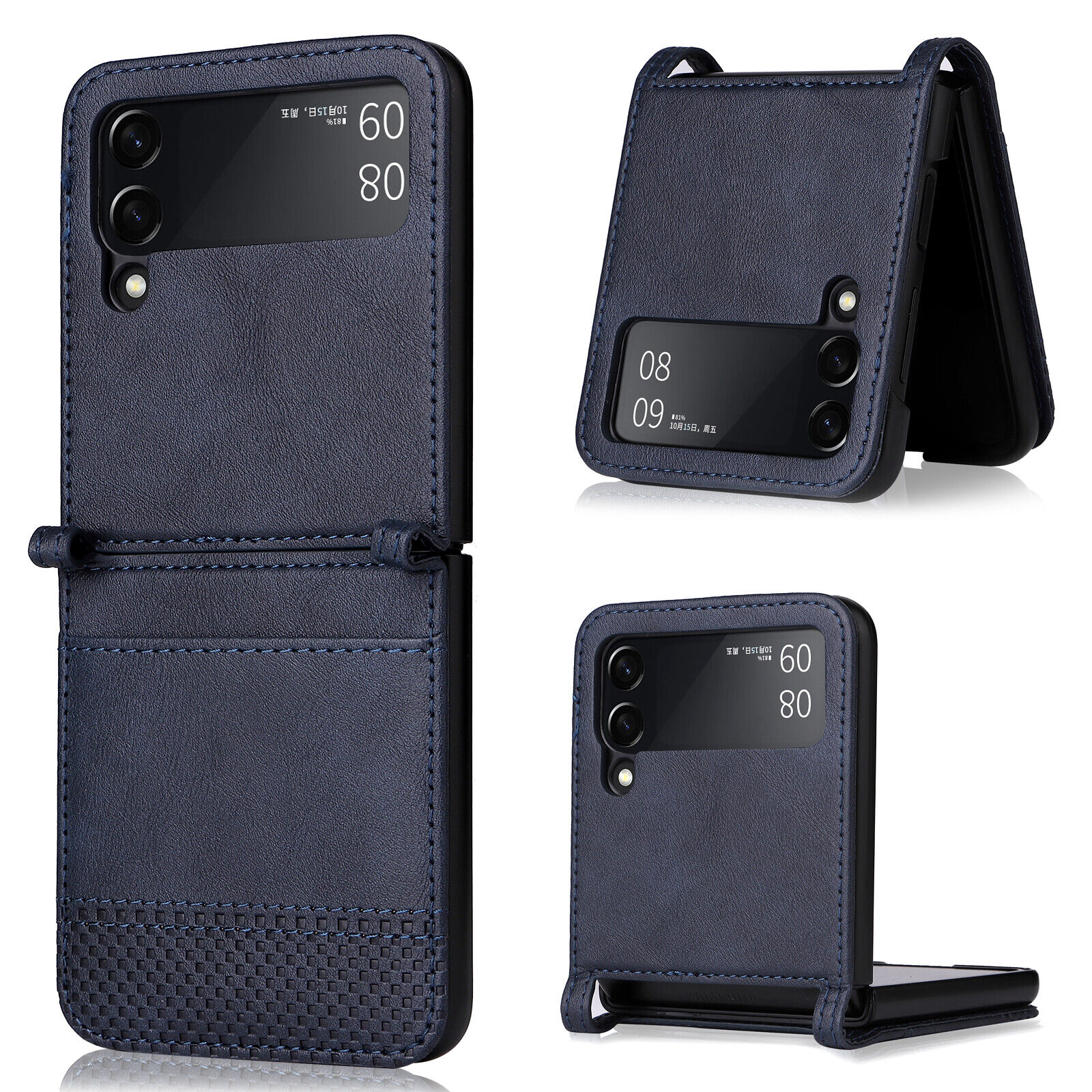 Samsung Galaxy Z Flip4 Flip3 5G Card Wallet Leather Shockproof Case Cover Dark Blue