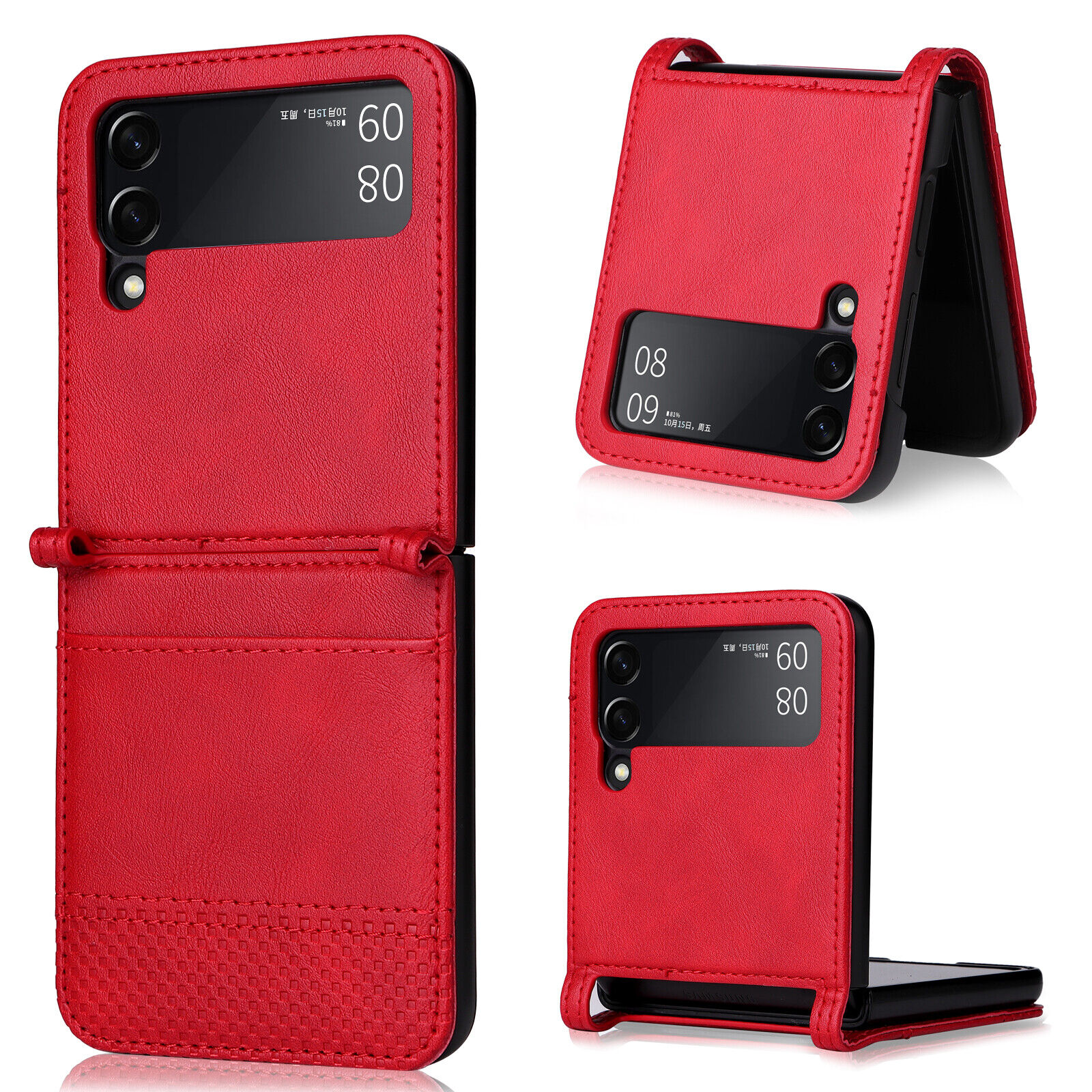 Samsung Galaxy Z Flip4 Flip3 5G Card Wallet Leather Shockproof Case Cover Red