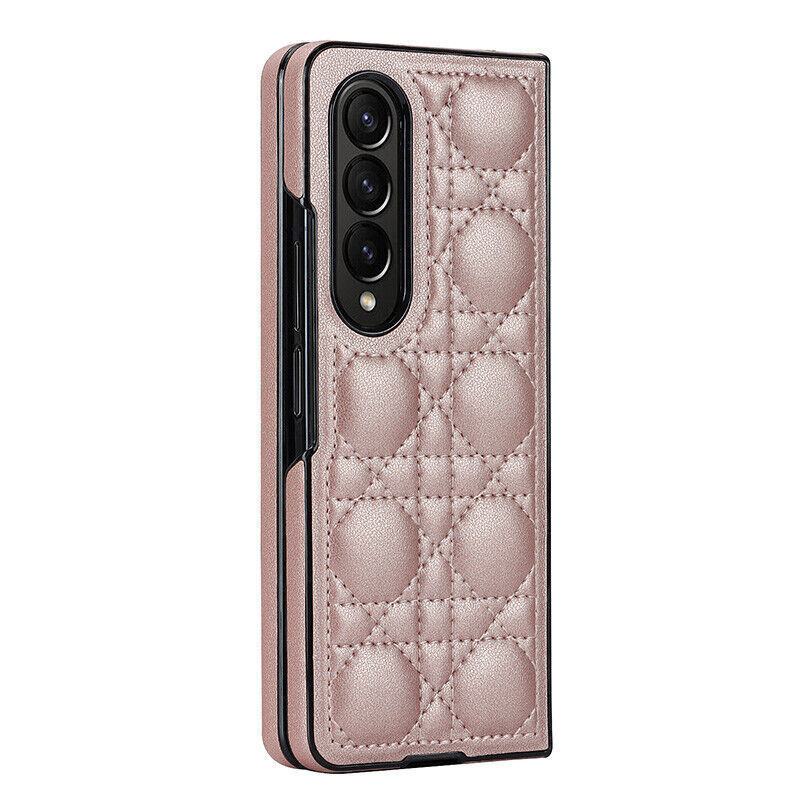 Samsung Galaxy Z Fold 3 4 5G Shockproof Flip Leather Phone Case Luxury Cover Rose Gold