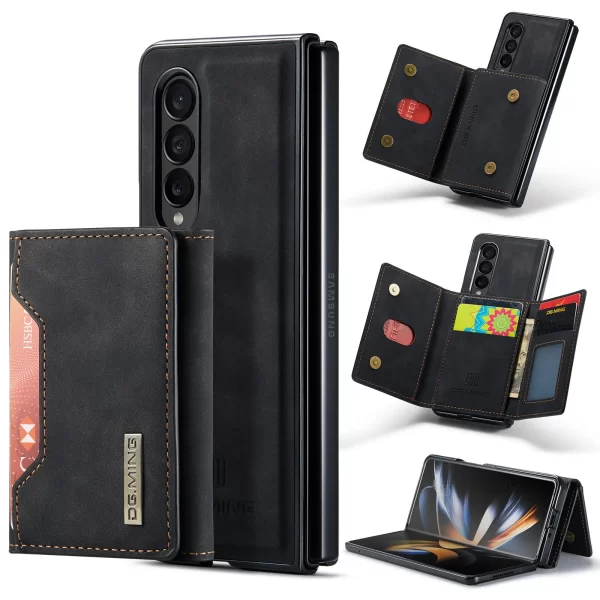 Samsung Galaxy Z Fold 4 Removable Magnetic Leather Wallet Stand Case Cover Blak