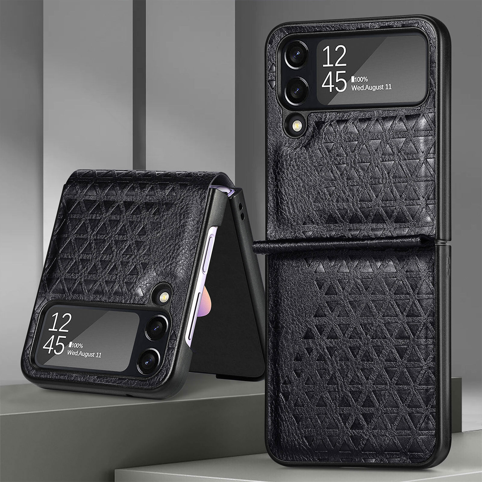 Samsung Z Flip4 5G Hinge Protection Shockproof Leather Folding Hybrid Case Black