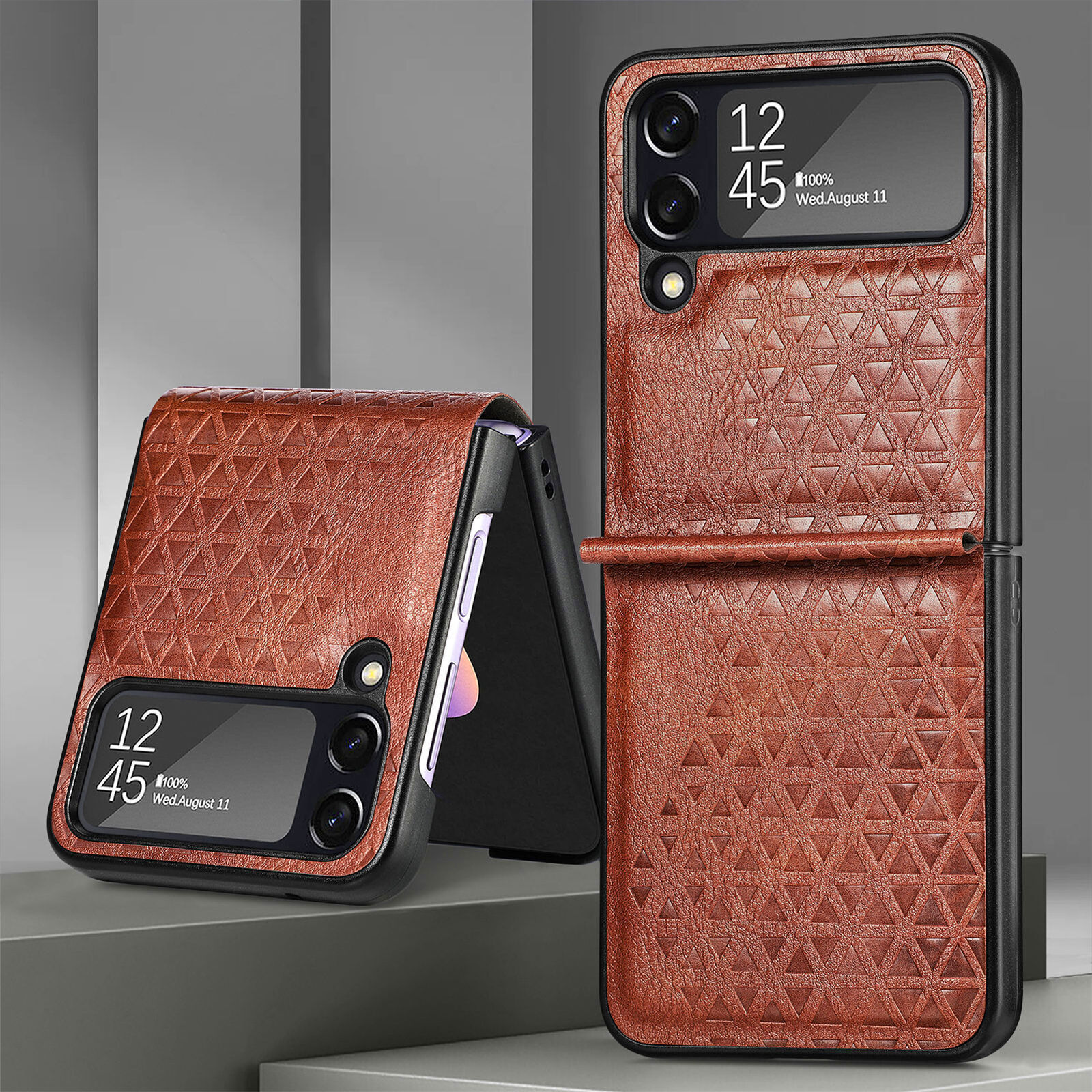 Samsung Z Flip4 5G Hinge Protection Shockproof Leather Folding Hybrid Case Brown
