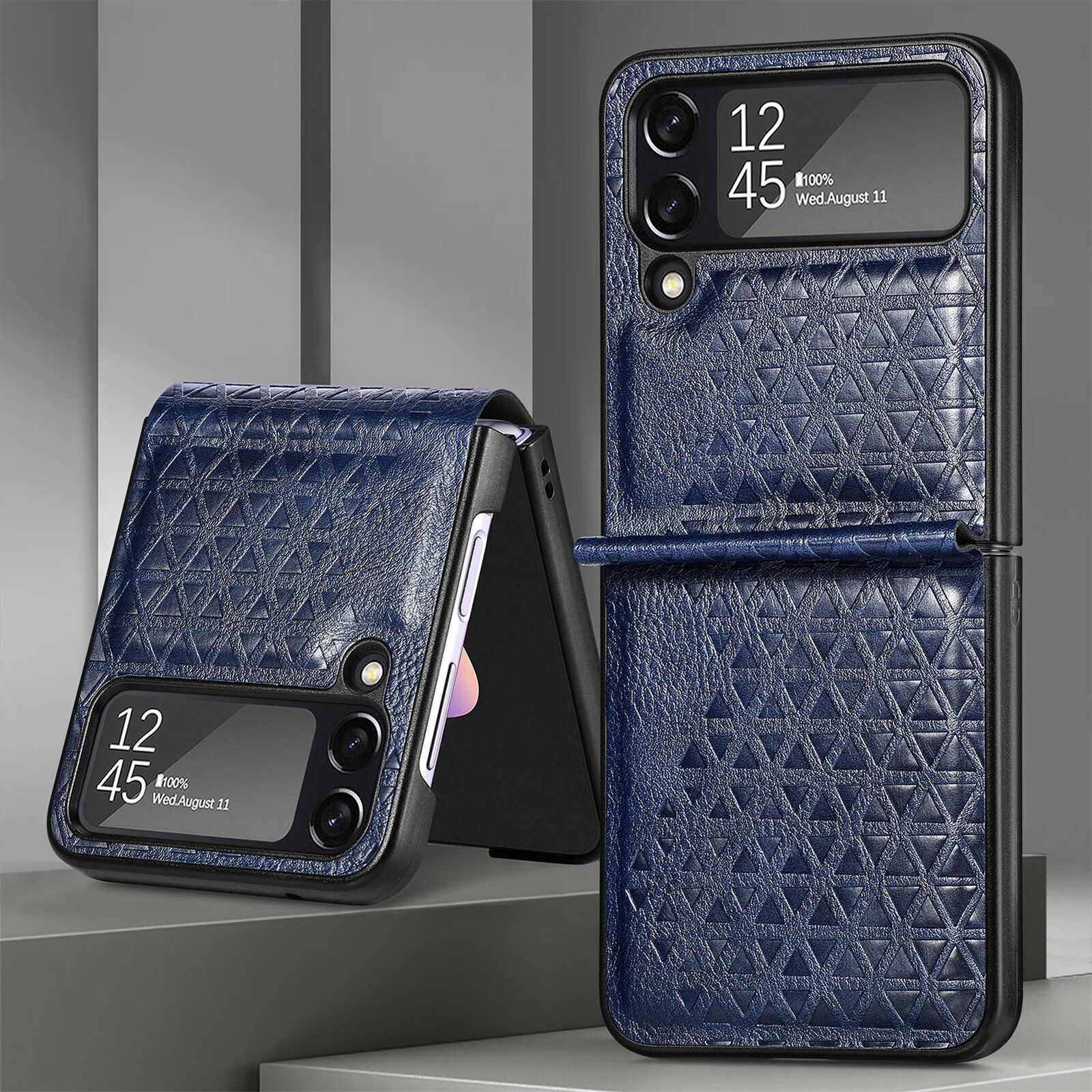 Samsung Z Flip4 5G Hinge Protection Shockproof Leather Folding Hybrid Case Dark Blue