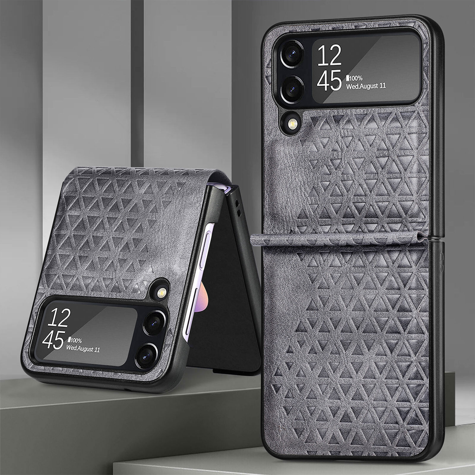 Samsung Z Flip4 5G Hinge Protection Shockproof Leather Folding Hybrid Case Gray