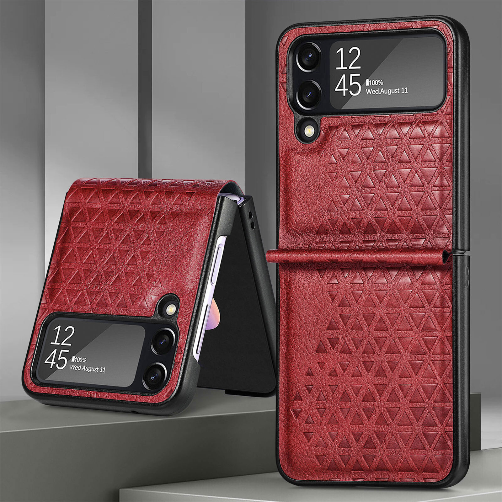 Samsung Z Flip4 5G Hinge Protection Shockproof Leather Folding Hybrid Case Red