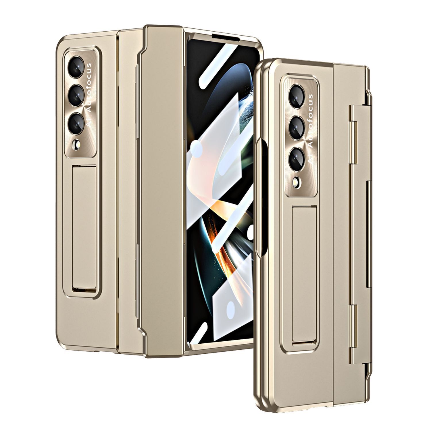 Samsung Z Fold 4 Fold 3 Case 360° Full Protective Hybrid Hard Stand Cover Gold