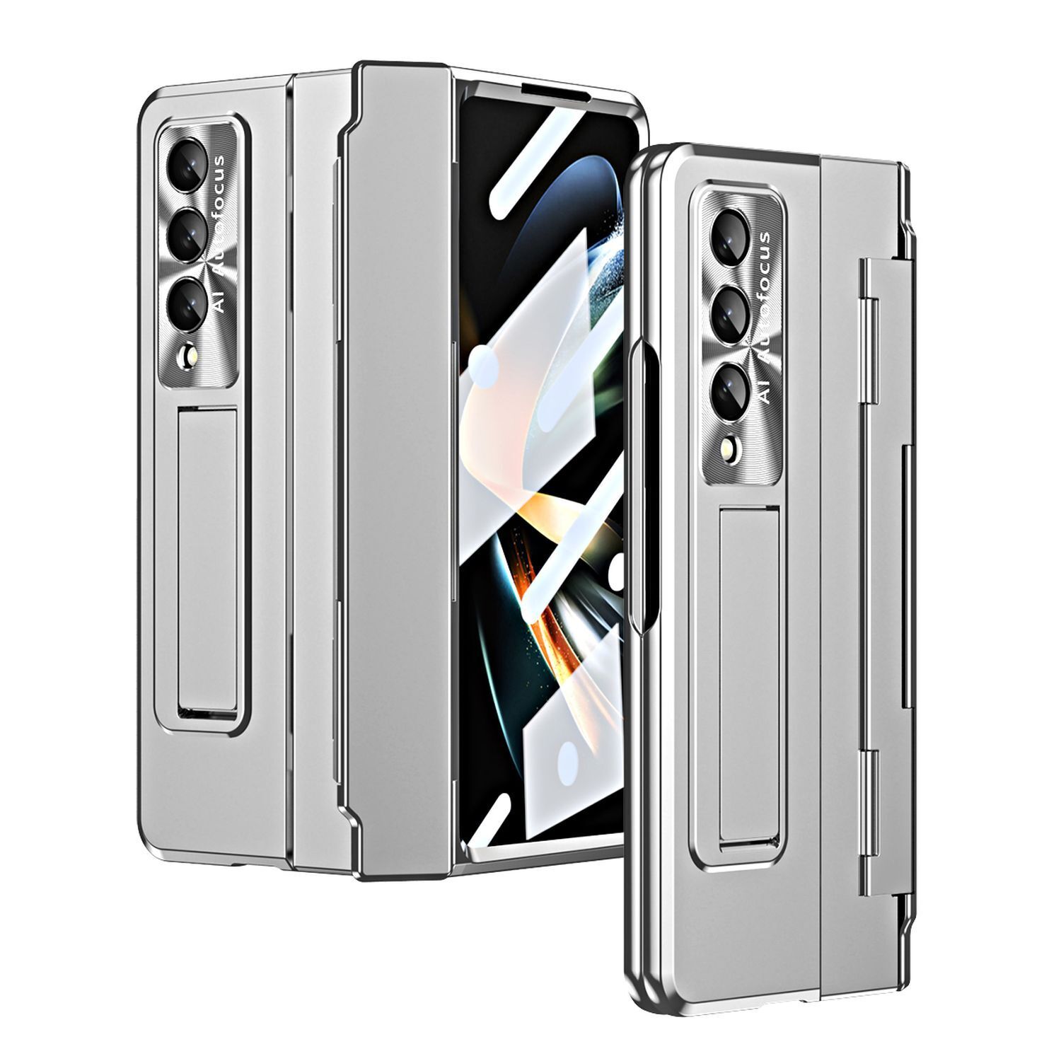 Samsung Z Fold 4 Fold 3 Case 360° Full Protective Hybrid Hard Stand Cover Silver