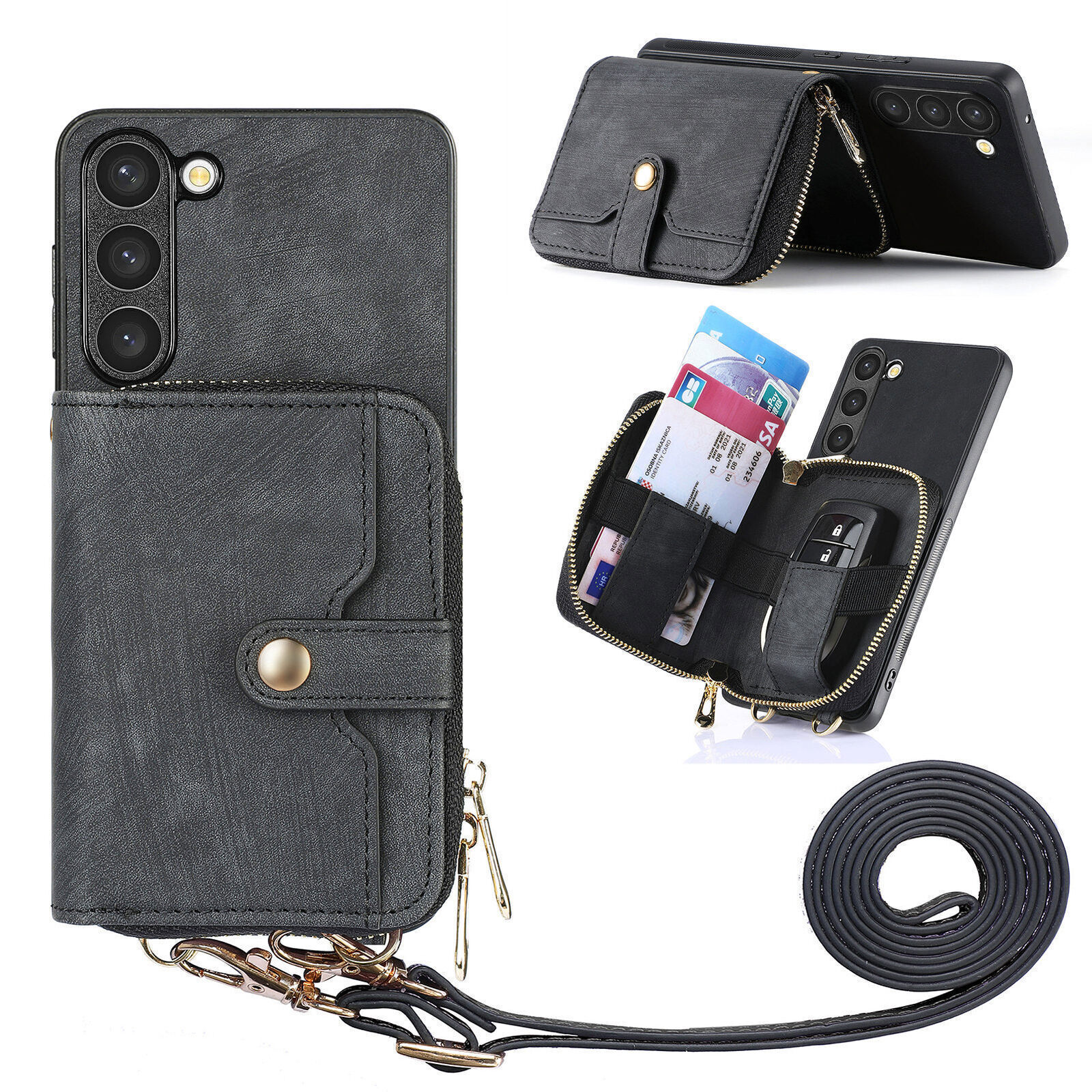 For Samsung M14 Leather Wallet Flip back Case Black