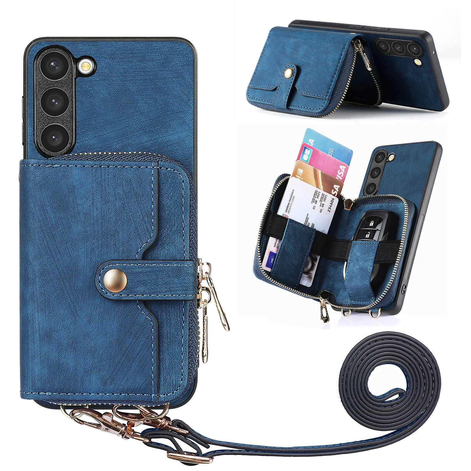 For Samsung M14 Leather Wallet Flip back Case Blue