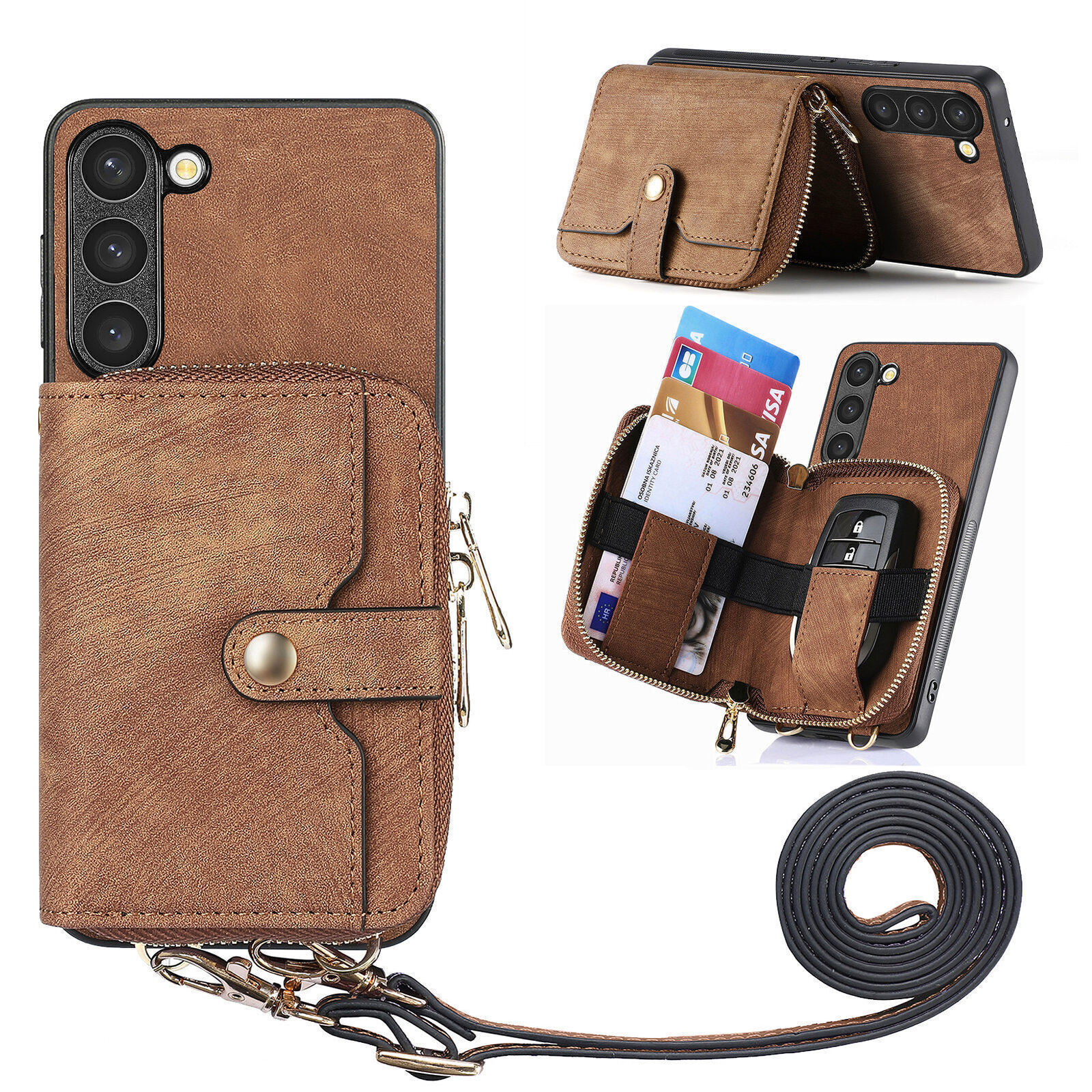 For Samsung M14 Leather Wallet Flip back Case Brown