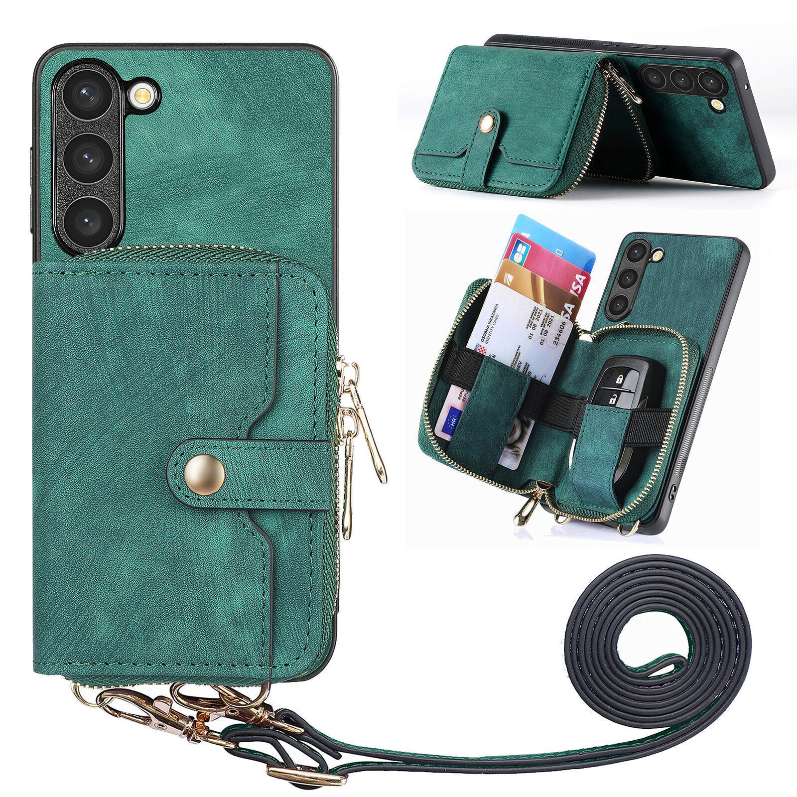 For Samsung M14 Leather Wallet Flip back Case Green